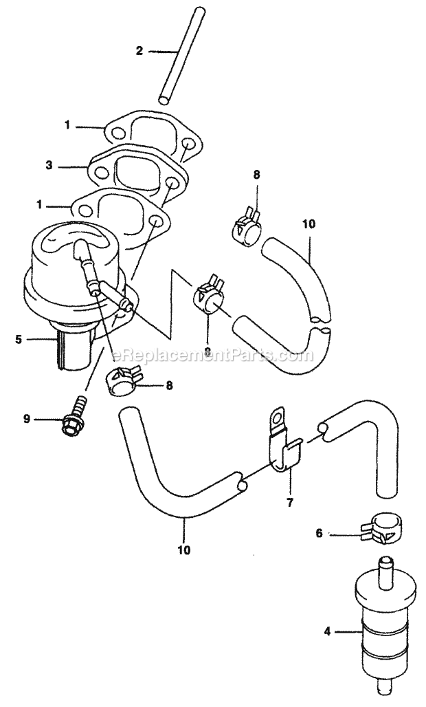 Fuel-Pump / Fuel-Valve Diagram and Parts List for Z48L 53AC365M100, 53BA1D5M100 Cub Cadet Lawn Mower